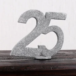 Silberne Dekozahl 25 für Tischdekoration Silberhochzeit