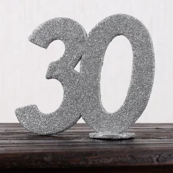 Silberne Dekozahl 30 zum Geburtstag für Tischdekoration