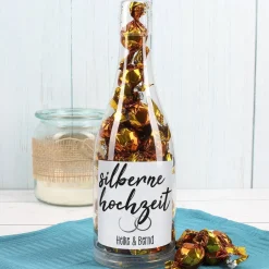 Silberne Hochzeit - Pralinenflasche mit Namensaufdruck