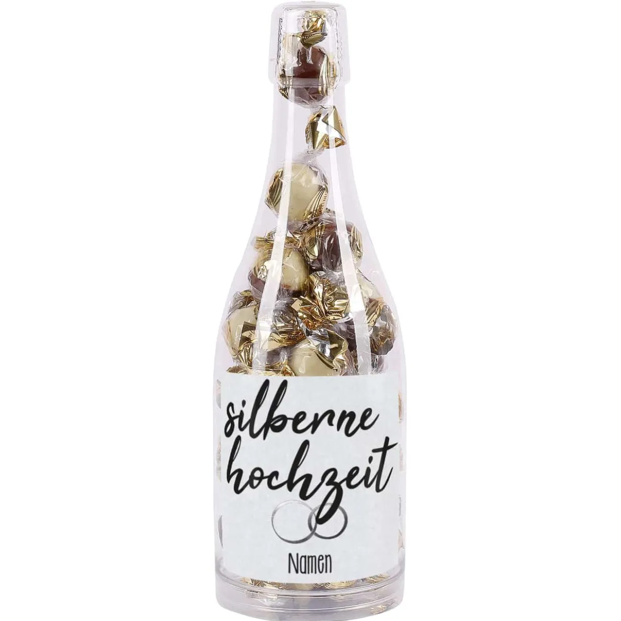 Silberne Hochzeit - Pralinenflasche mit Namensaufdruck