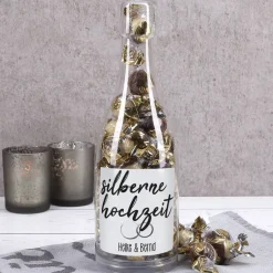 Silberne Hochzeit - Pralinenflasche mit Namensaufdruck