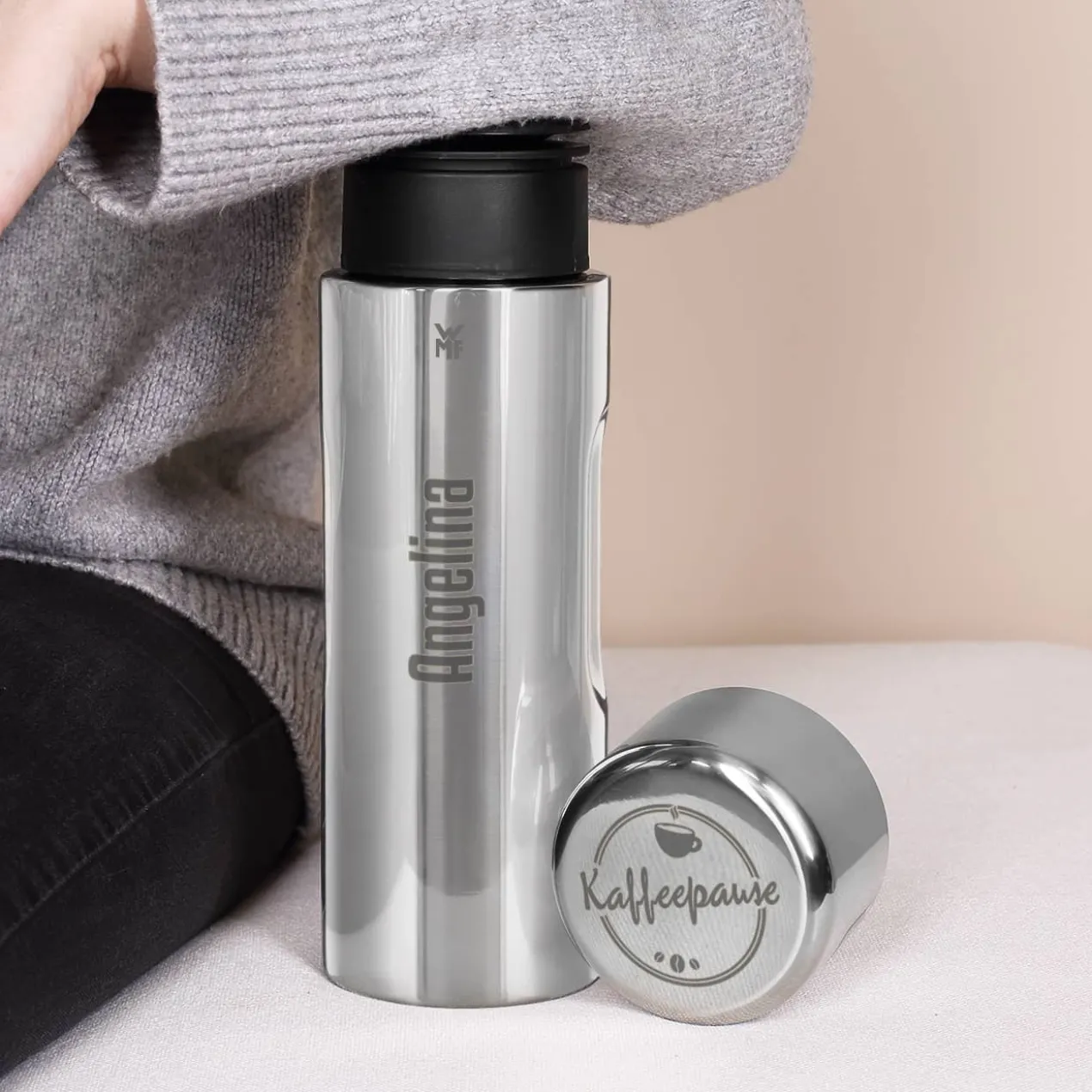 Silberne WMF Thermoskanne - Kaffeepause - mit Namensgravur