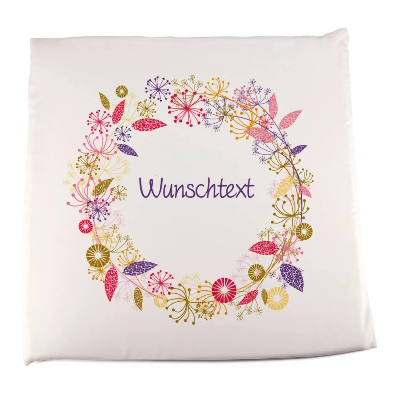 Sitzkissen mit Sommerblütenkranz und Wunschtext