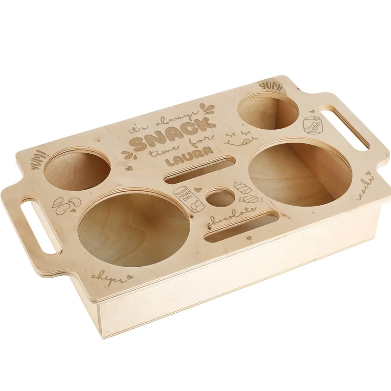 Snackbar "It's always snack time" aus Holz mit Personalisierung