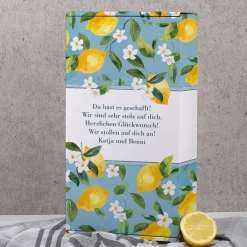 Sommerliches Geschenkset mit Zitronen-Motiv mit Name und Wunschtext personalisiert