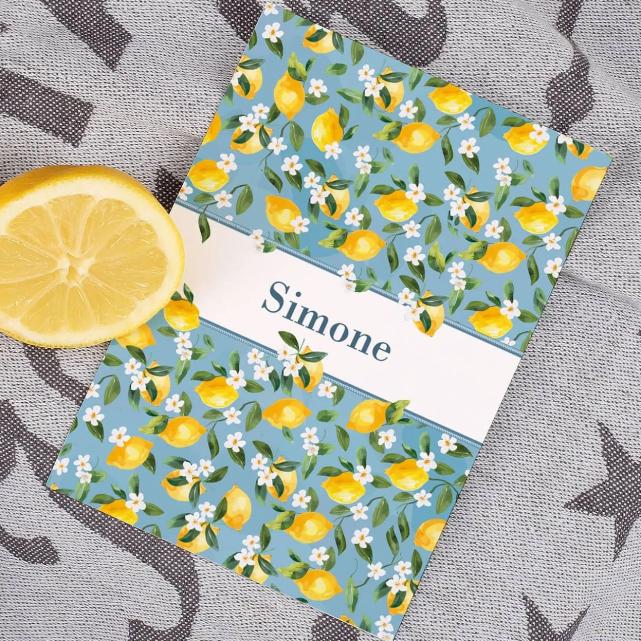 Sommerliches Geschenkset mit Zitronen-Motiv mit Name und Wunschtext personalisiert
