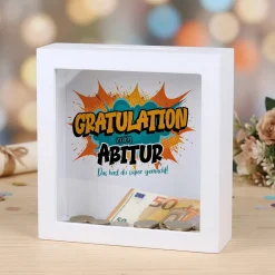 Spardose als Geldgeschenk zu Schulabschluss, Abitur, Bachelor, Master, Prüfung & Führerschein