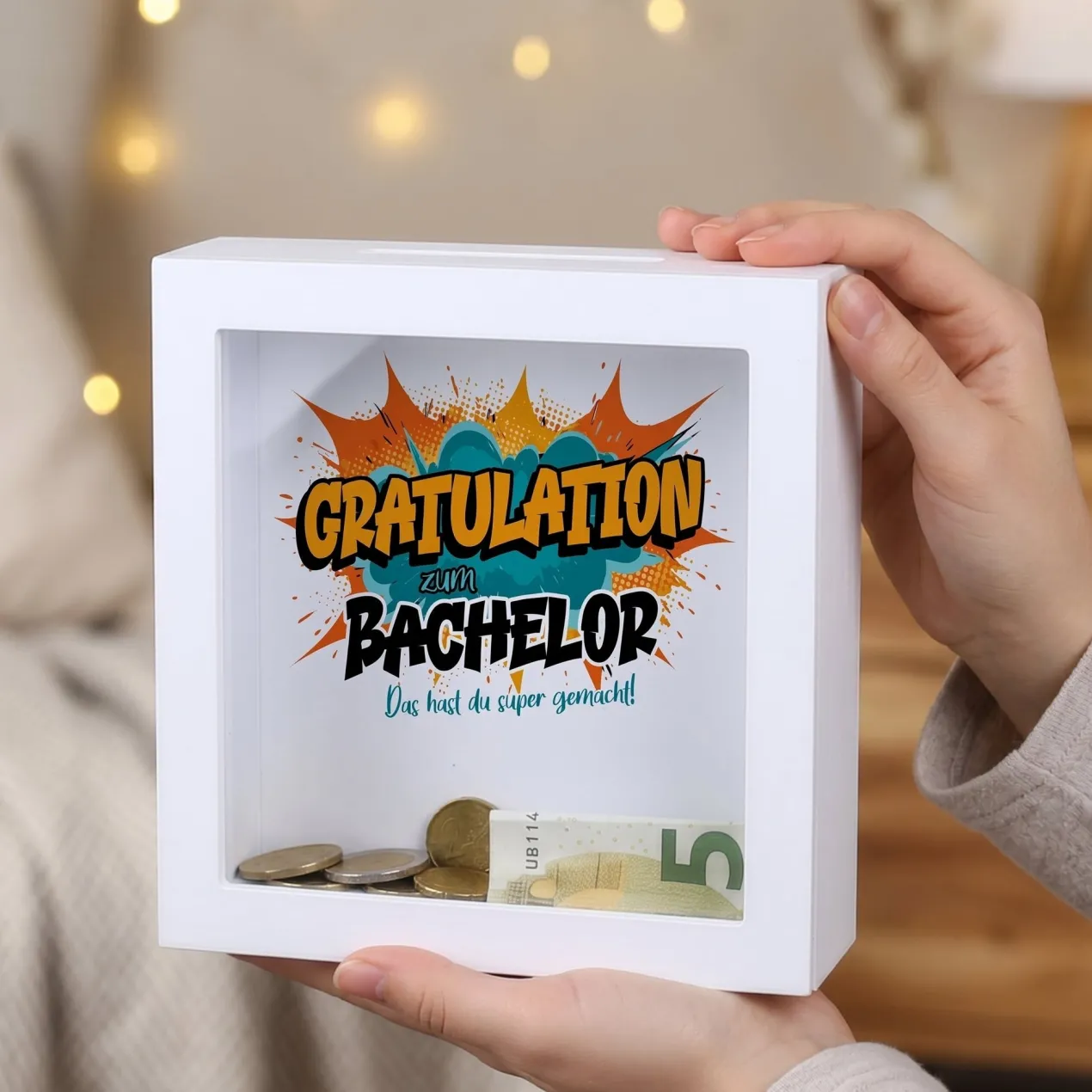 Spardose als Geldgeschenk zu Schulabschluss, Abitur, Bachelor, Master, Prüfung & Führerschein