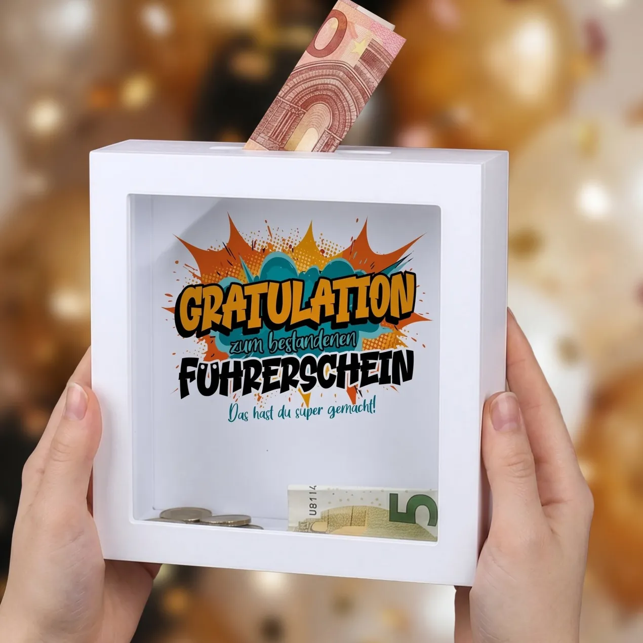 Spardose als Geldgeschenk zu Schulabschluss, Abitur, Bachelor, Master, Prüfung & Führerschein