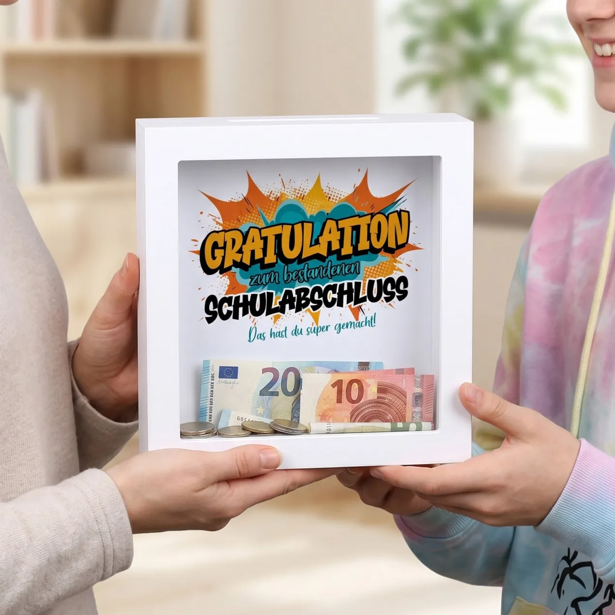 Spardose als Geldgeschenk zu Schulabschluss, Abitur, Bachelor, Master, Prüfung & Führerschein