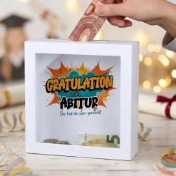Spardose als Geldgeschenk zu Schulabschluss, Abitur, Bachelor, Master, Prüfung & Führerschein