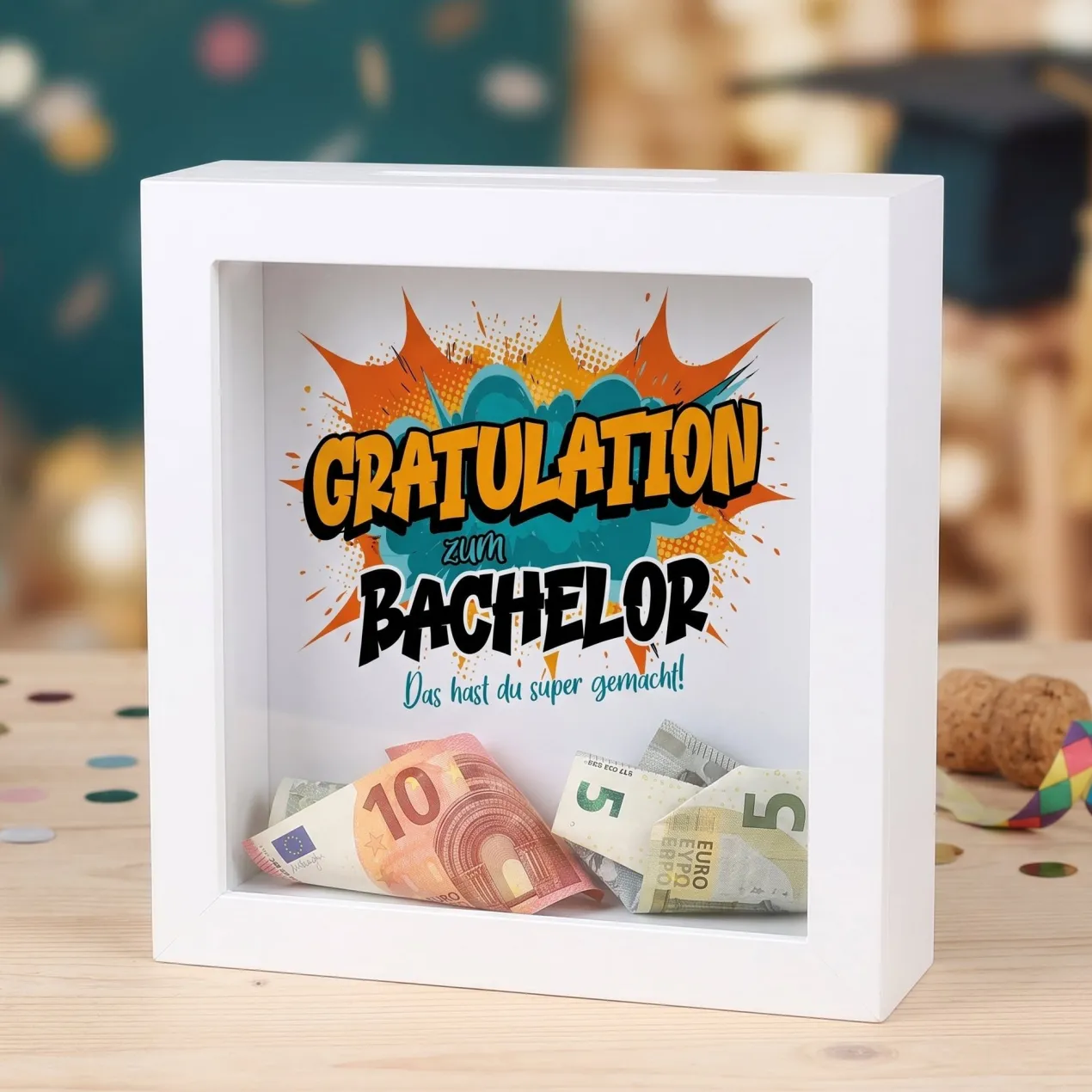 Spardose als Geldgeschenk zu Schulabschluss, Abitur, Bachelor, Master, Prüfung & Führerschein