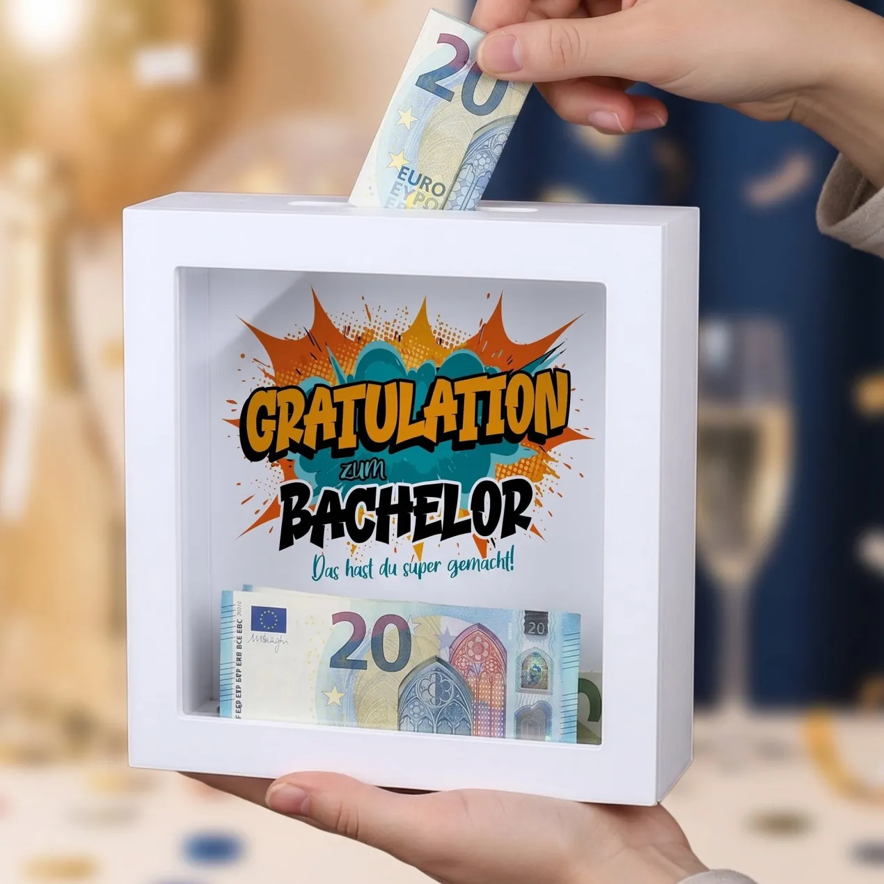 Spardose als Geldgeschenk zu Schulabschluss, Abitur, Bachelor, Master, Prüfung & Führerschein