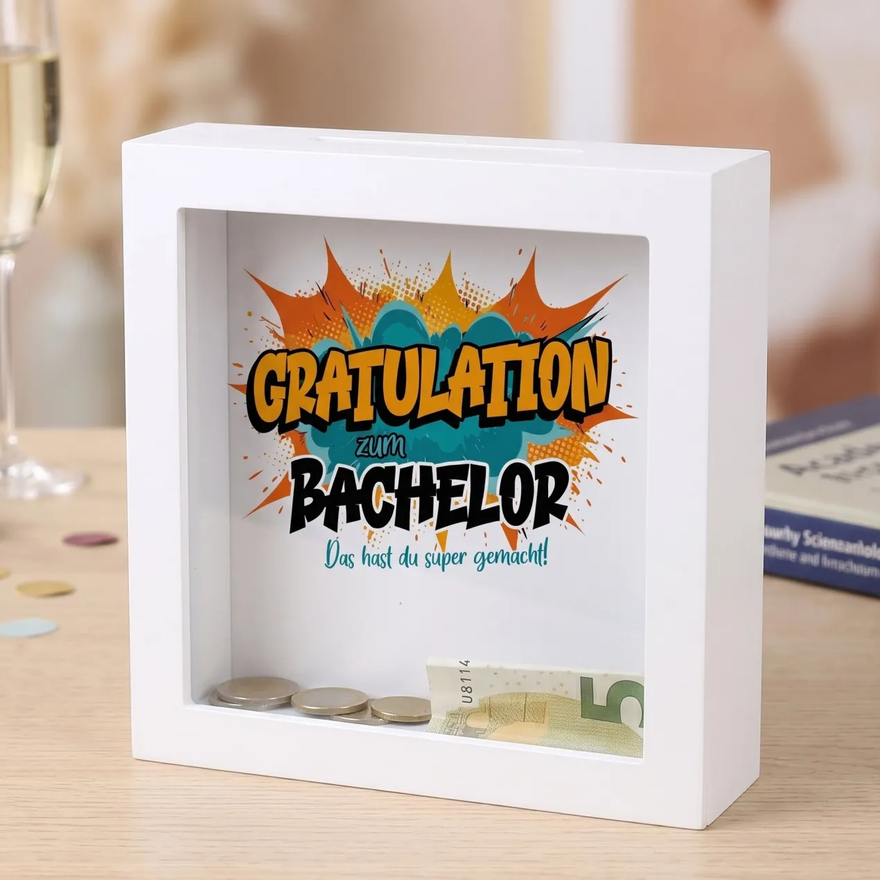 Spardose als Geldgeschenk zu Schulabschluss, Abitur, Bachelor, Master, Prüfung & Führerschein