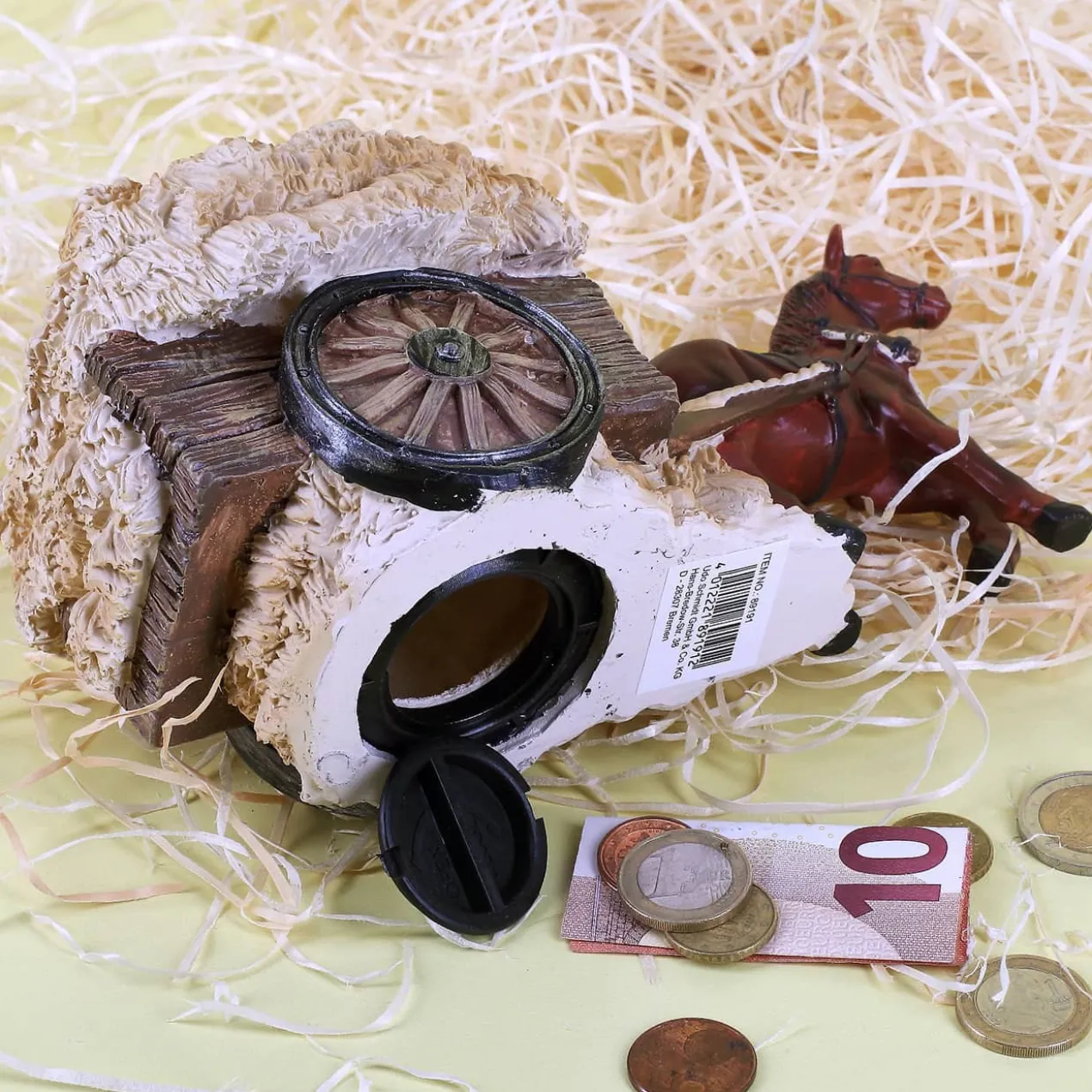 Spardose Heuwagen mit Pferd