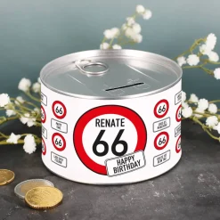 Spardose mit Verkehrszeichen zum Geburtstag