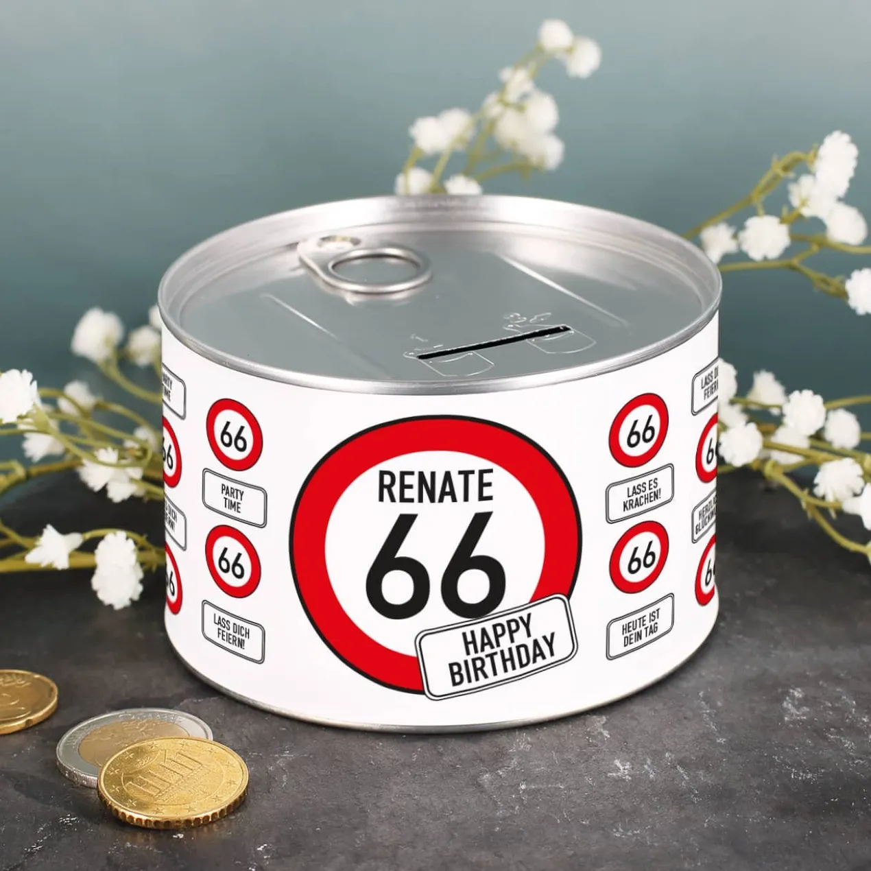 Spardose mit Verkehrszeichen zum Geburtstag