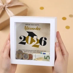 Spardose zum Abschluss 2026 als Bilderrahmen | Personalisiertes Geldgeschenk für Abi, Abitur & Studium
