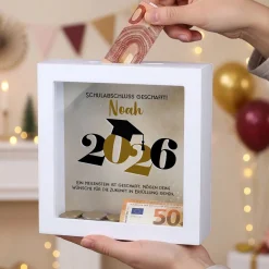 Spardose zum Abschluss 2026 als Bilderrahmen | Personalisiertes Geldgeschenk für Abi, Abitur & Studium