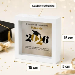 Spardose zum Abschluss 2026 als Bilderrahmen | Personalisiertes Geldgeschenk für Abi, Abitur & Studium