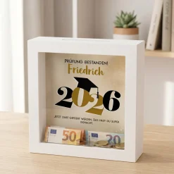 Spardose zum Abschluss 2026 als Bilderrahmen | Personalisiertes Geldgeschenk für Abi, Abitur & Studium