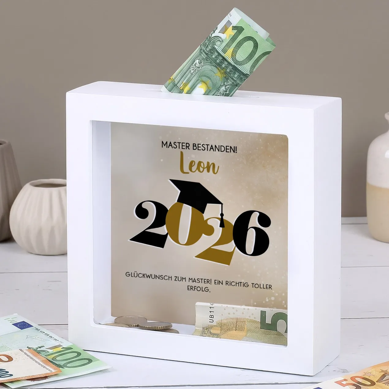 Spardose zum Abschluss 2026 als Bilderrahmen | Personalisiertes Geldgeschenk für Abi, Abitur & Studium