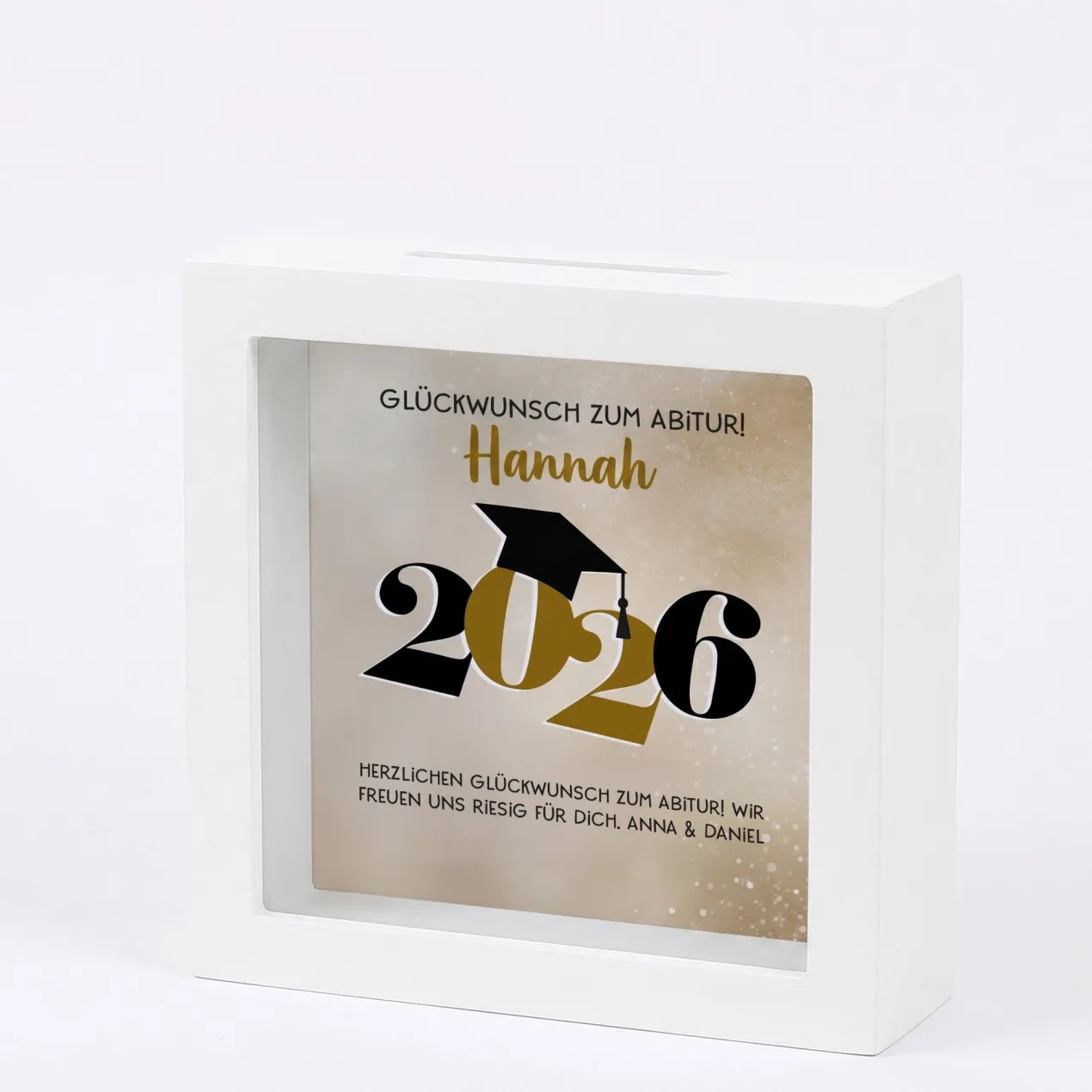 Spardose zum Abschluss 2026 als Bilderrahmen | Personalisiertes Geldgeschenk für Abi, Abitur & Studium
