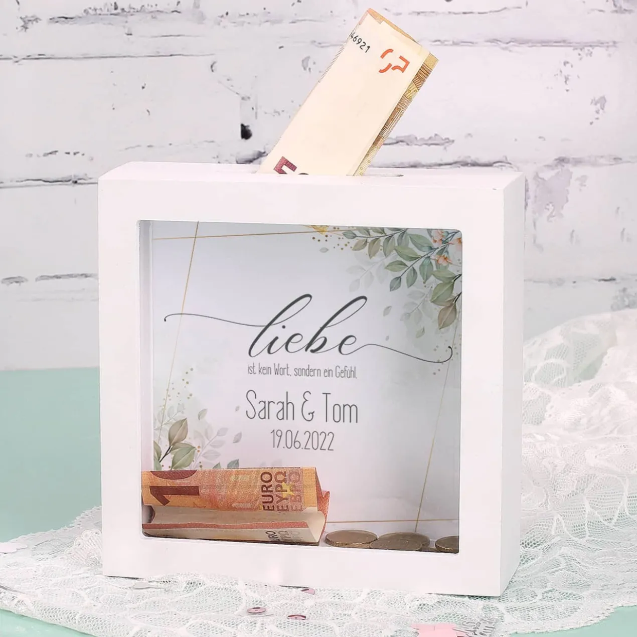 Spardose zur Hochzeit - Liebe ist kein Wort, sondern ein Gefühl - mit Namen