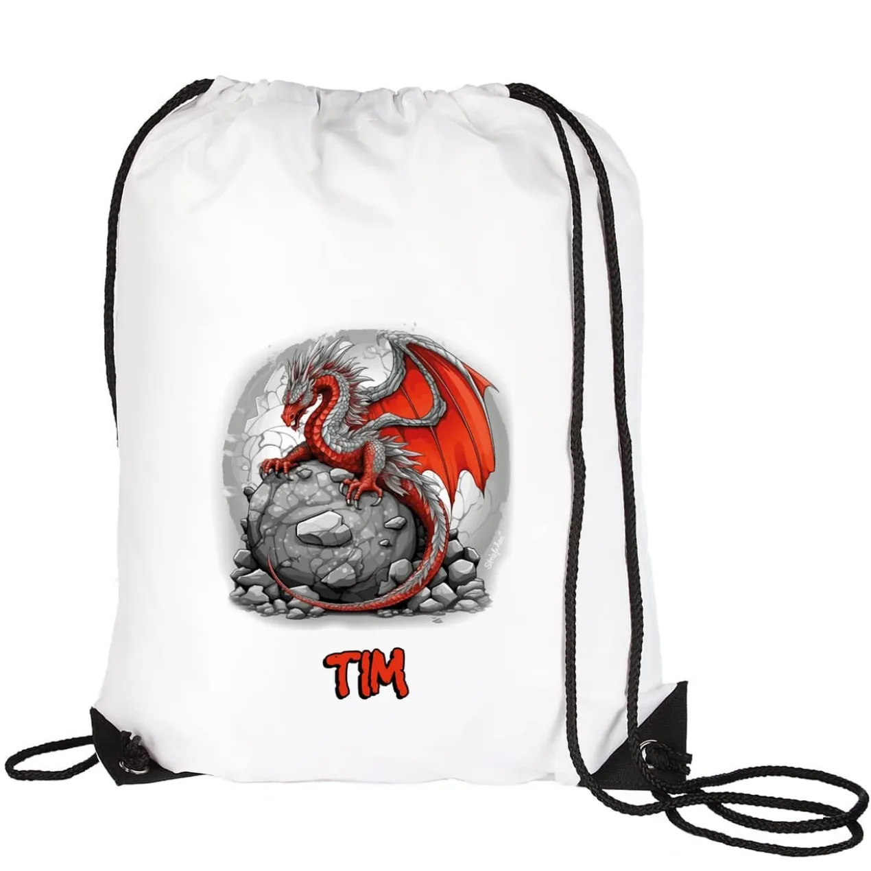 Sportbeutel mit rotem Drache und Name