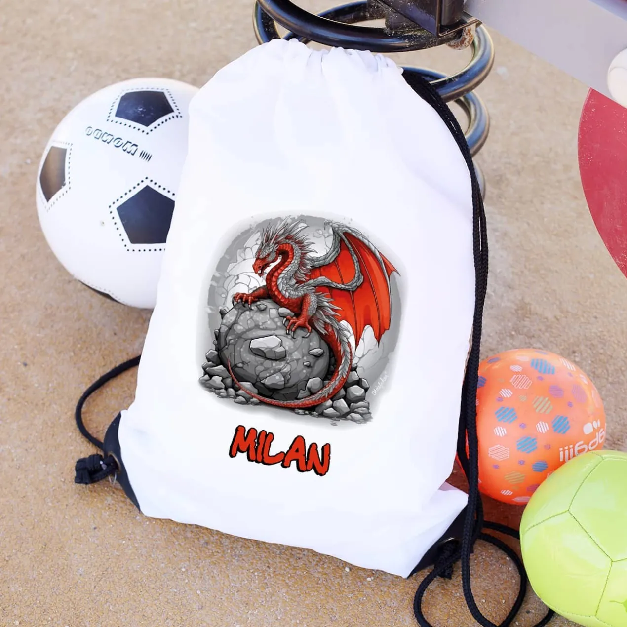 Sportbeutel mit rotem Drache und Name