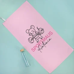 Sporthandtuch 'Sportmaus' personalisiert mit Name | Handtuch schnelltrocknend für Sport
