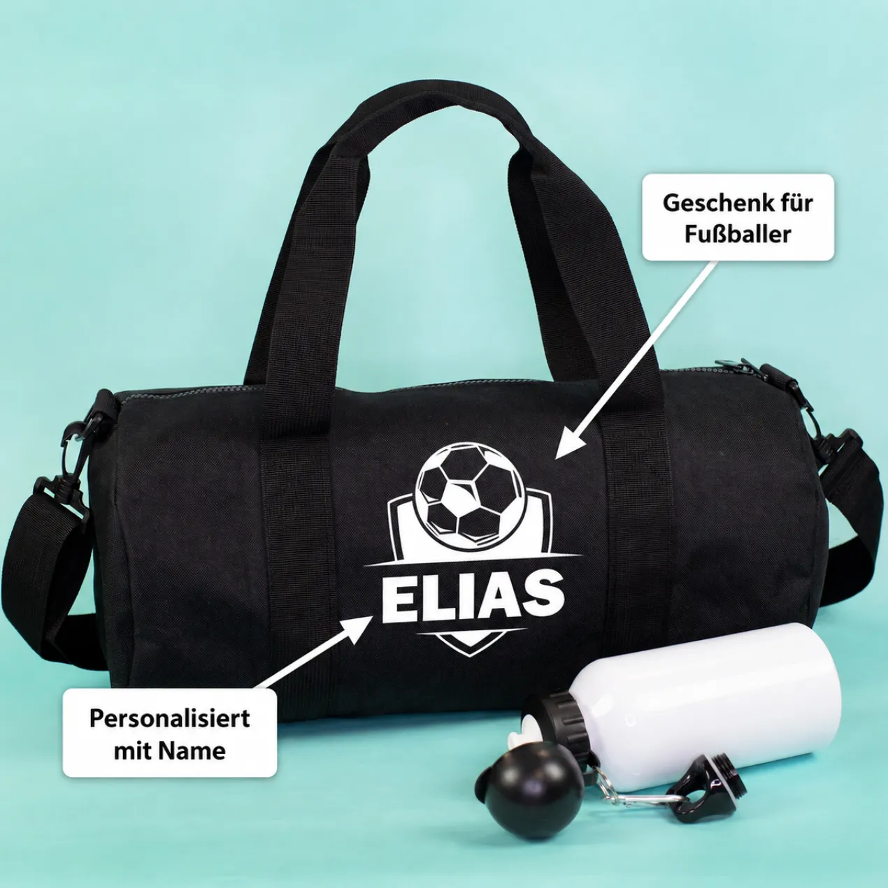Sporttasche mit Fußball Motiv & Name personalisiert | Reisetasche für Jungen, Schule & Training