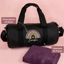 Sporttasche mit Regenbogen Motiv & Name personalisiert | Reisetasche als Geschenk für Mädchen & Frauen