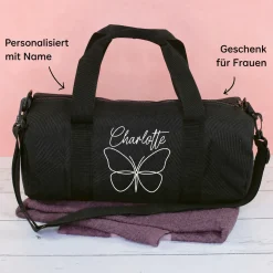 Sporttasche mit Schmetterling Motiv & Name personalisiert | Geschenk zur Einschulung für Mädchen