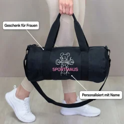 Sporttasche personalisiert mit Name & Sportmaus Motiv | Duffle Bag als Geschenk für Mädchen & Frauen