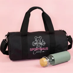 Sporttasche personalisiert mit Name & Sportmaus Motiv | Duffle Bag als Geschenk für Mädchen & Frauen