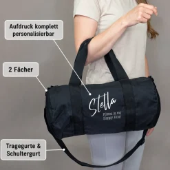 Sporttasche personalisiert mit Name & Wunschtext | Reisetasche & Duffle Bag als Geschenk in 2 Größen