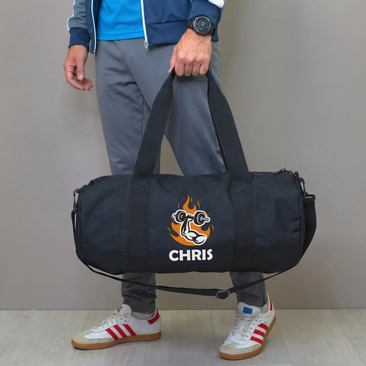 Sporttasche personalisiert mit Name & Gym Motiv | Duffle Bag für Männer & Sport als Geschenk