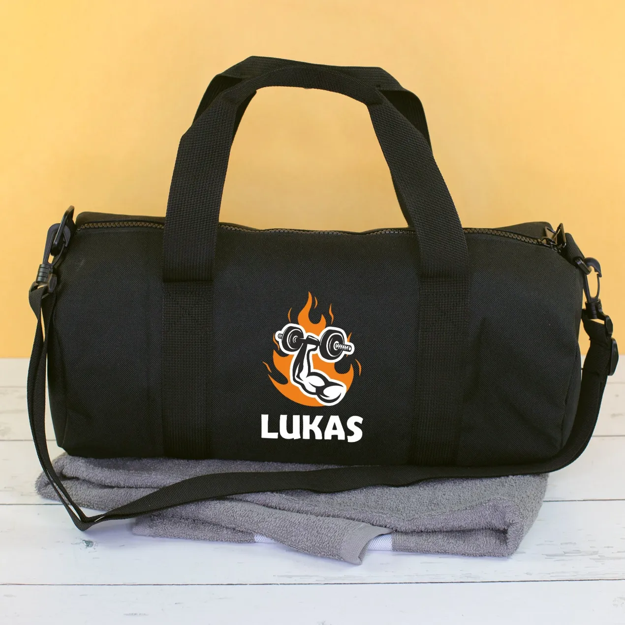Sporttasche personalisiert mit Name & Gym Motiv | Duffle Bag für Männer & Sport als Geschenk