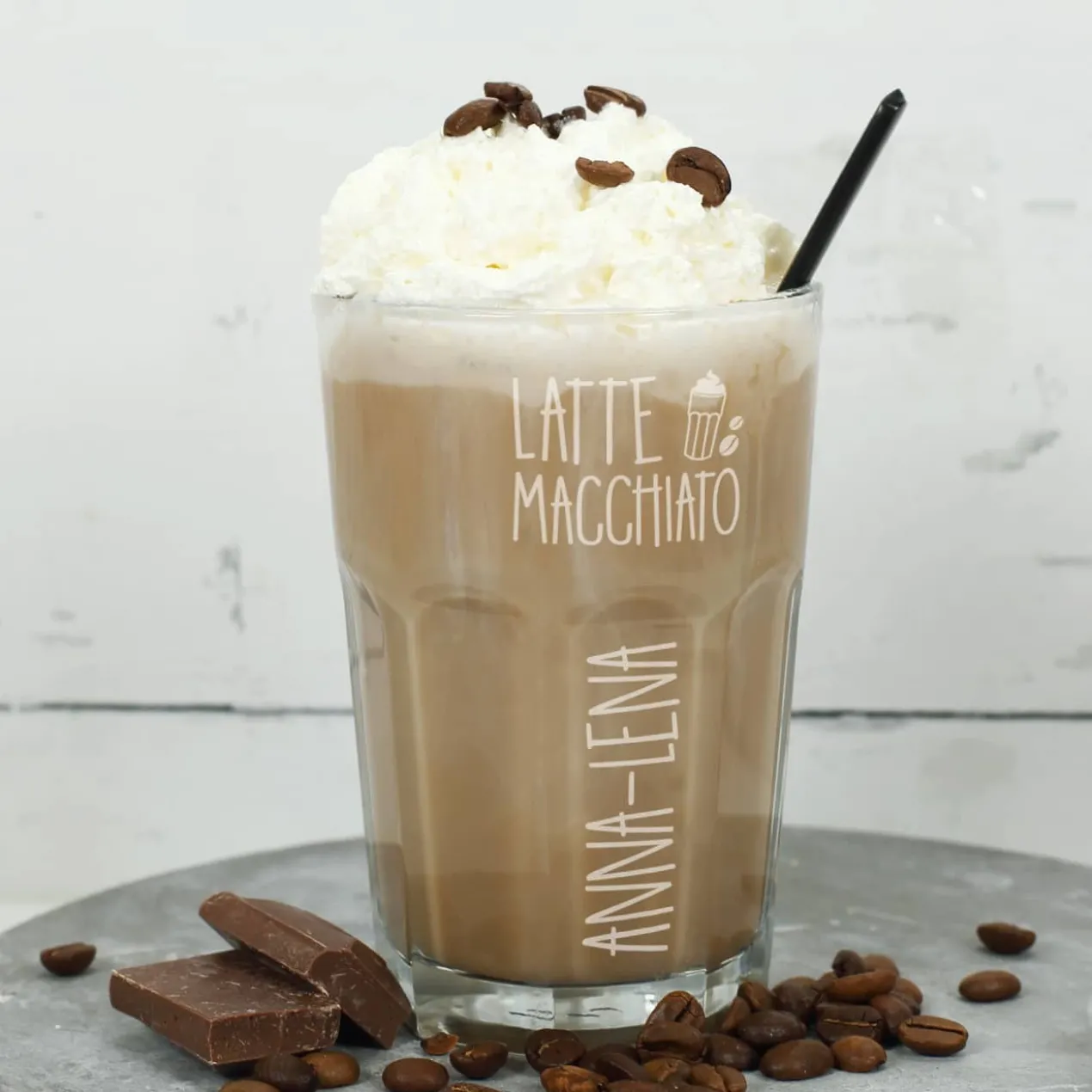 Stabiles Latte Macchiato Glas mit Namensgravur