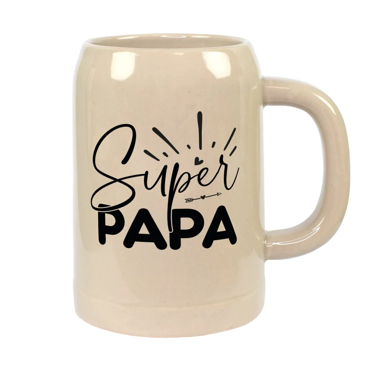 Steingut Bierkrug 'Super Papa' als Geschenk für Väter | Keramik Bierglas 0,5 oder 1 Liter