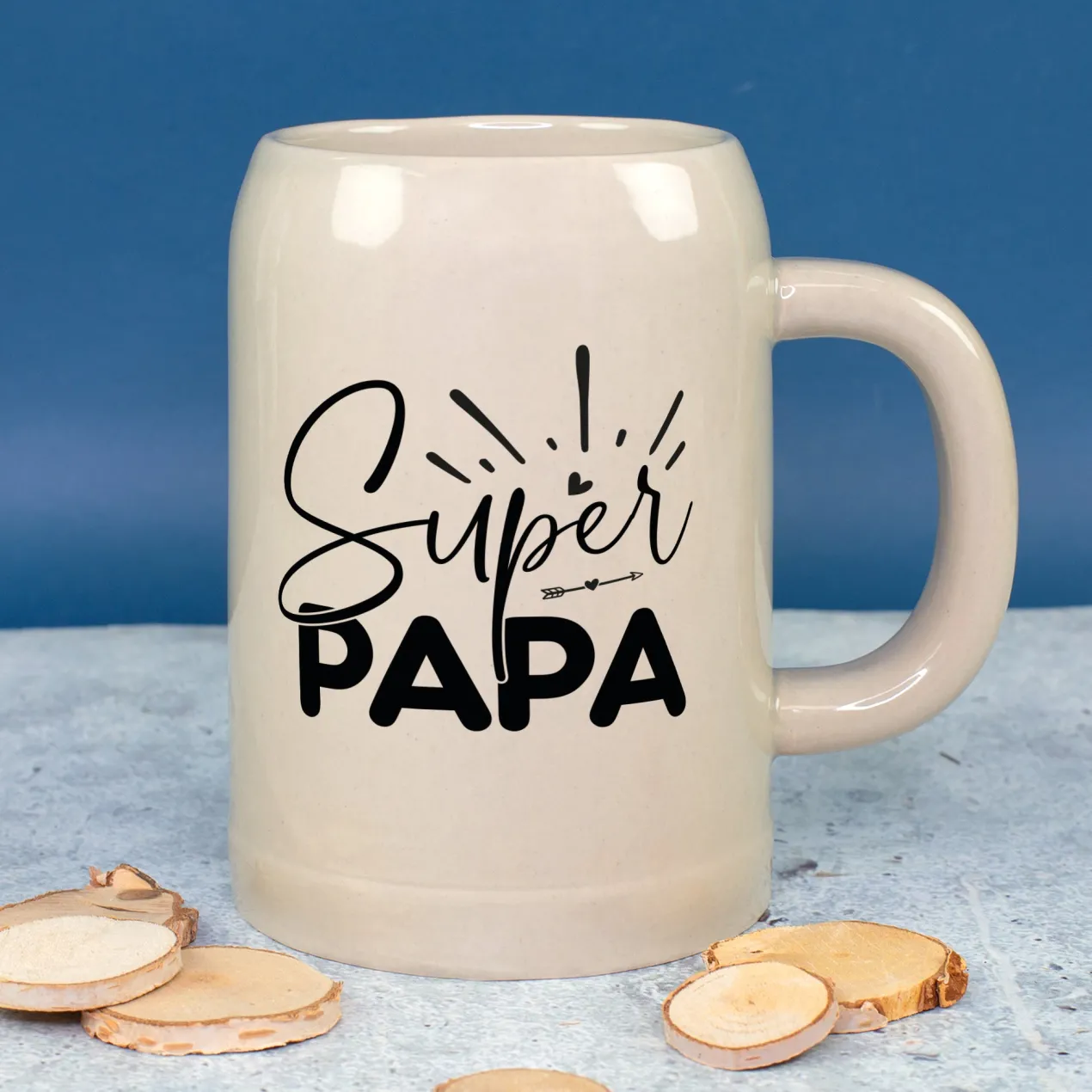 Steingut Bierkrug 'Super Papa' als Geschenk für Väter | Keramik Bierglas 0,5 oder 1 Liter
