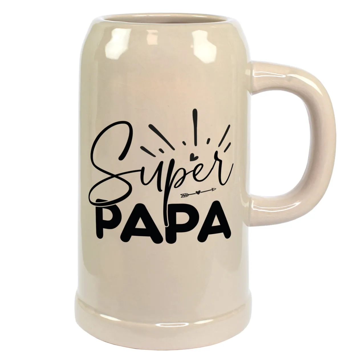 Steingut Bierkrug 'Super Papa' als Geschenk für Väter | Keramik Bierglas 0,5 oder 1 Liter