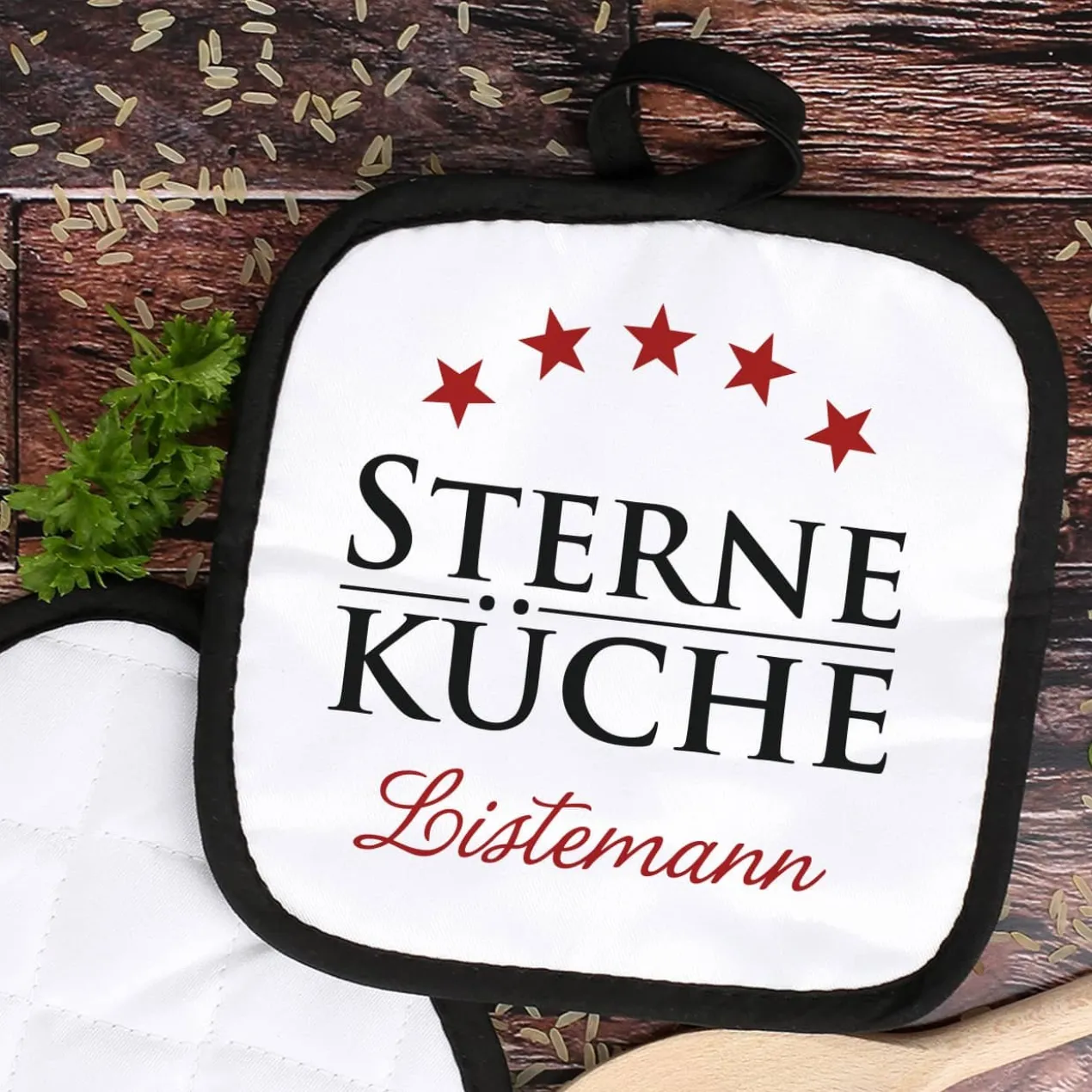 Sterneküche - Topflappen Set mit Namensaufdruck