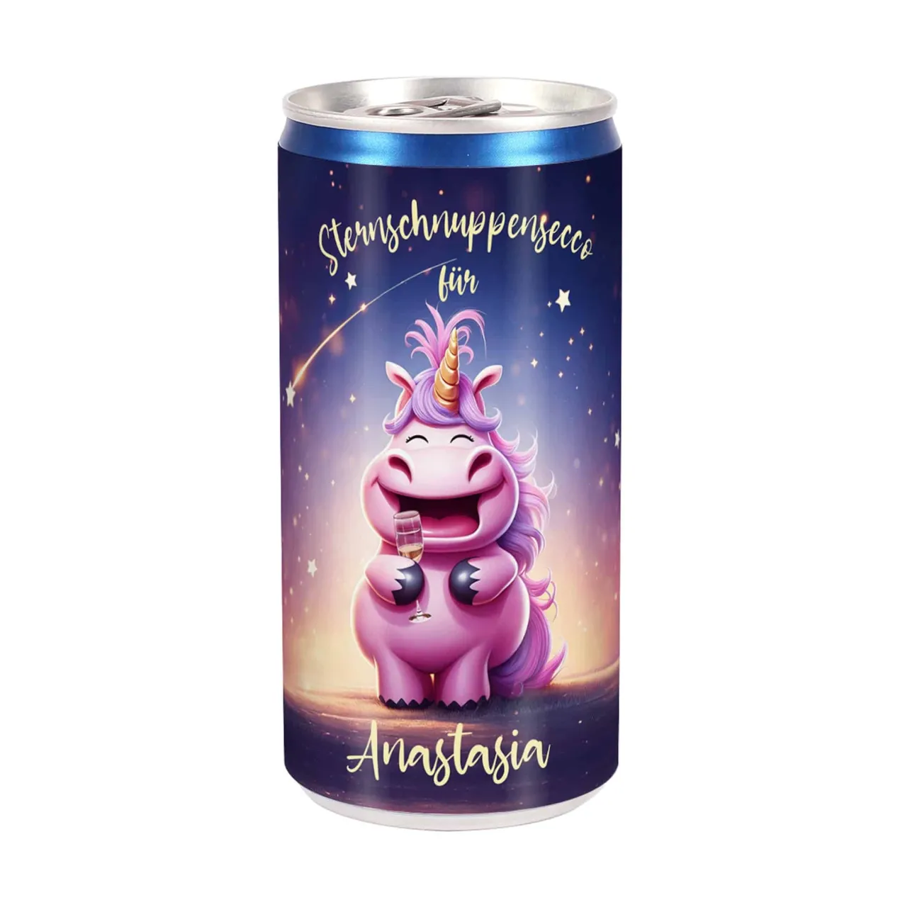 Sternschnuppensecco mit Einhorn und Ihrem Wunschnamen