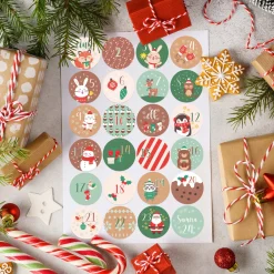 Sticker-Set mit 24 personalisierbaren Aufklebern für DIY Adventskalender | Weihnachtstiere