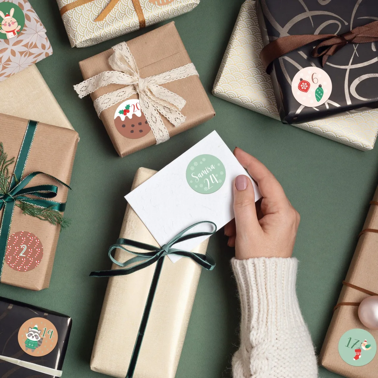 Sticker-Set mit 24 personalisierbaren Aufklebern für DIY Adventskalender | Weihnachtstiere