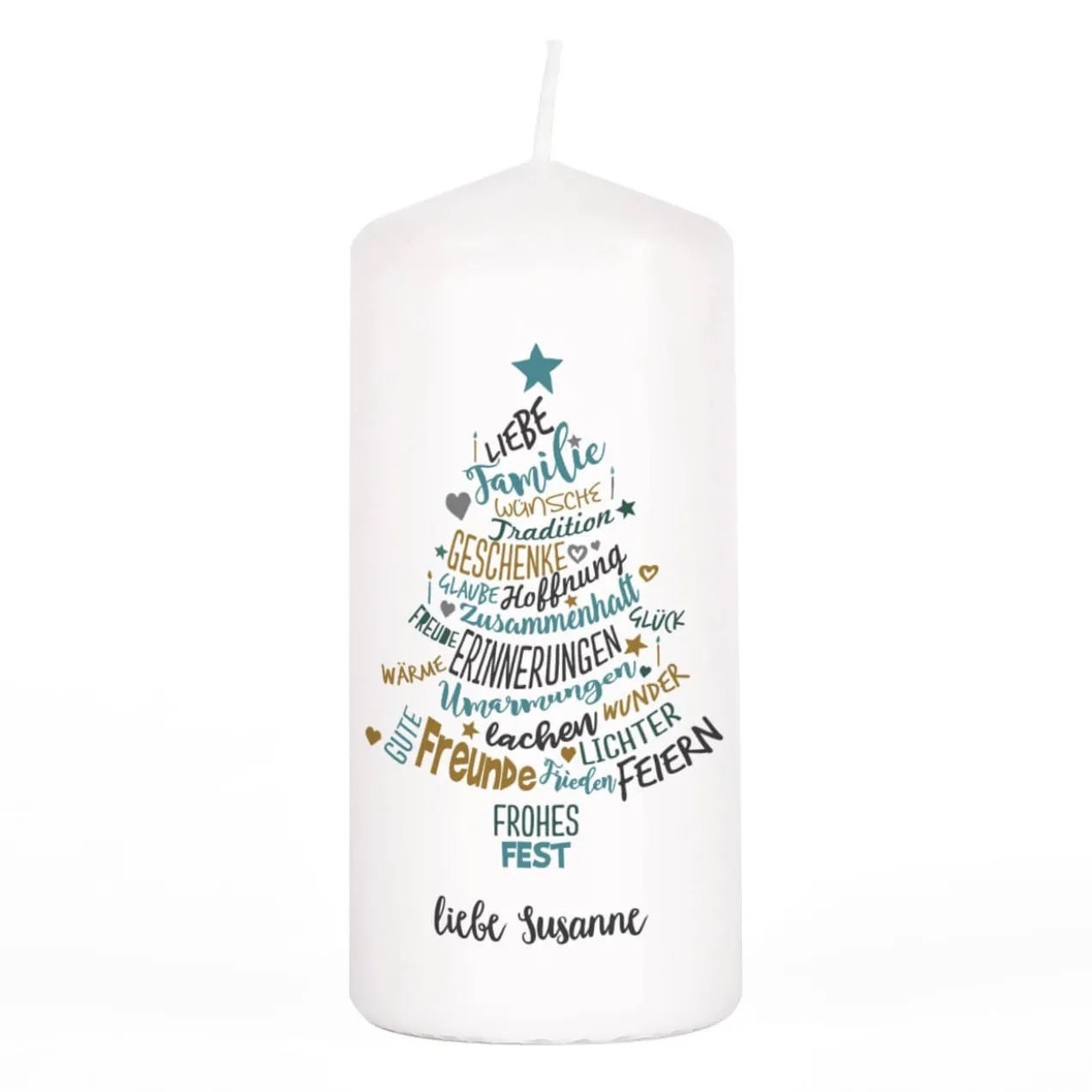 Stimmungsvolle Weihnachts-Kerze mit Wunschtext