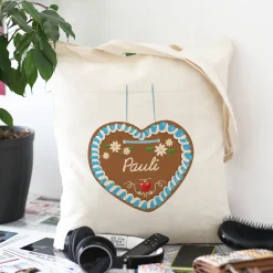 Stoffbeutel mit Lebkuchenherz & Name personalisiert | Tasche für Volksfest, Bierfest & Kirmes