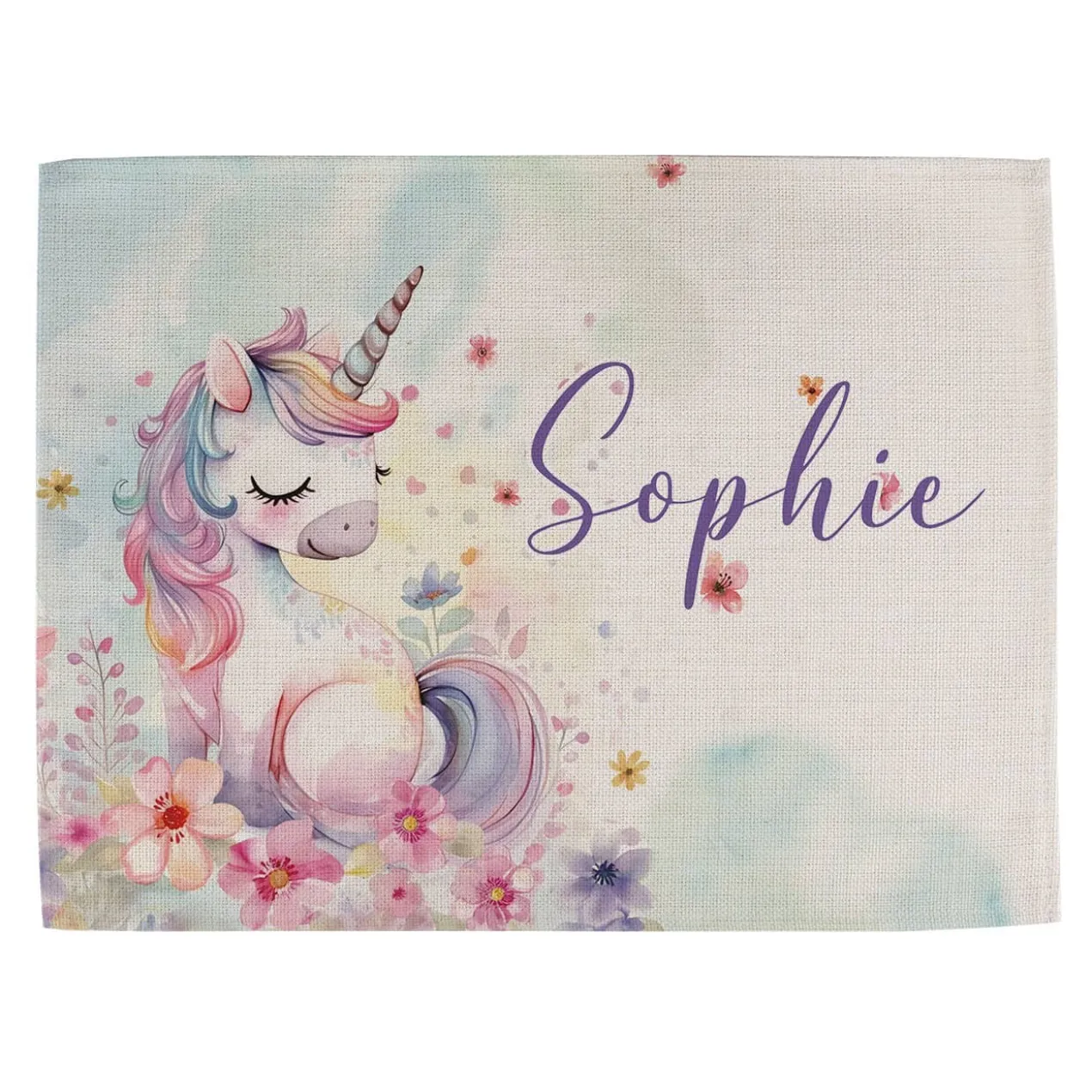 Stoff Platzdeckchen mit Einhornmotiv und Wunschname